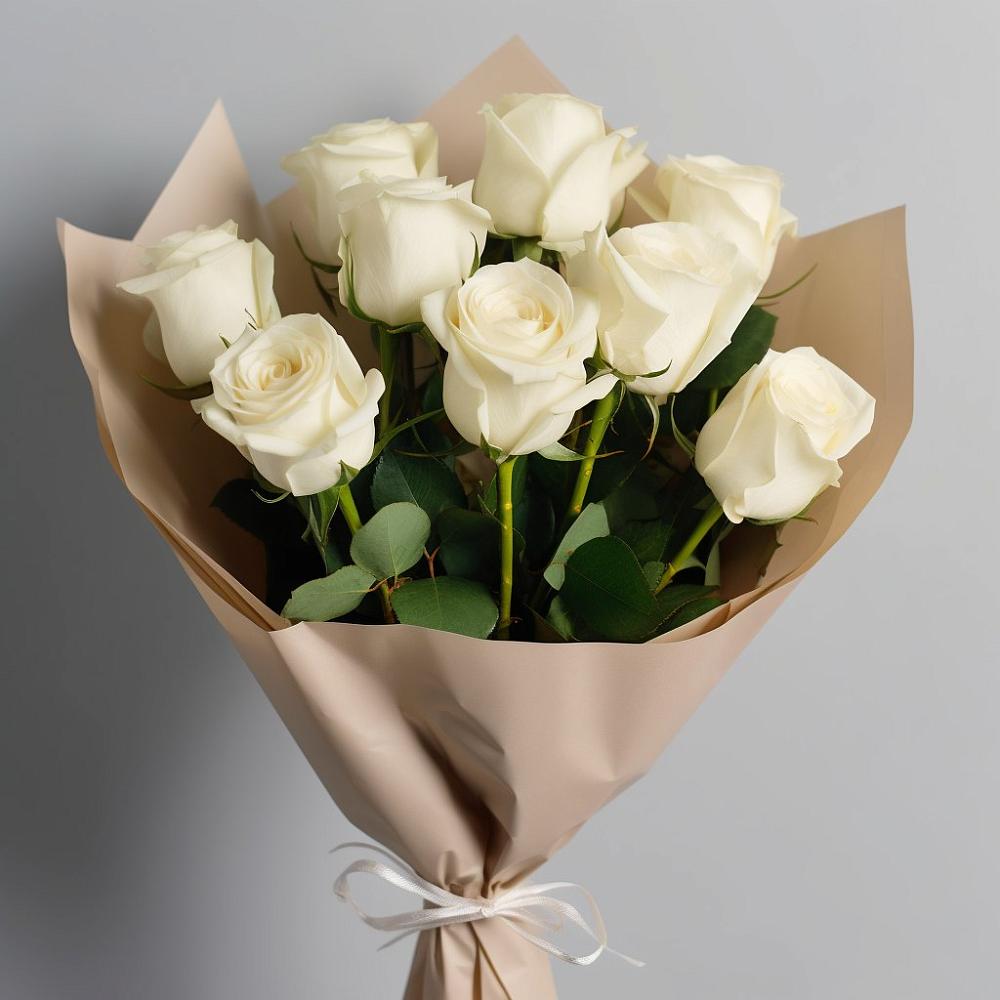 Букет 9 Белых роз Эдлесс Лав в Авсюнино