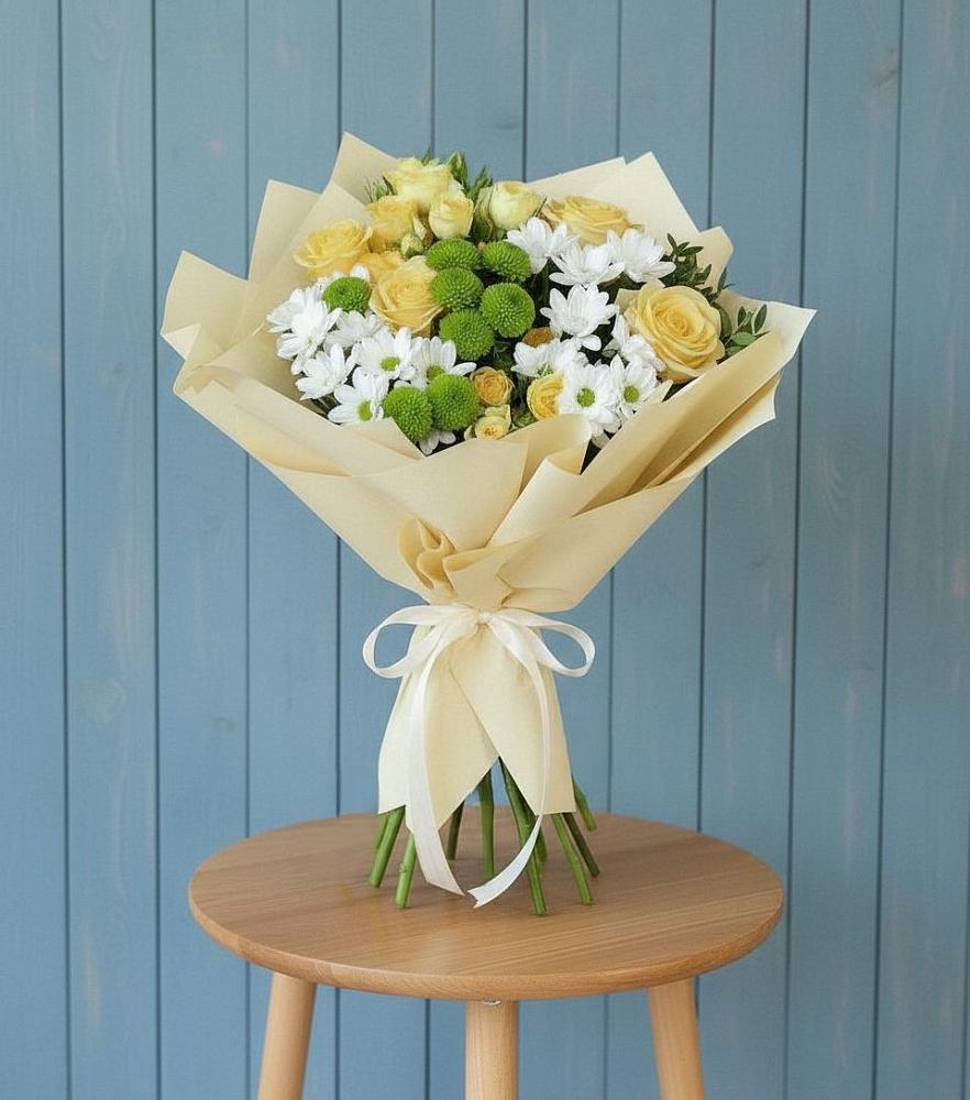 Букет цветов из: Хризантемы и Розы в Авсюнино