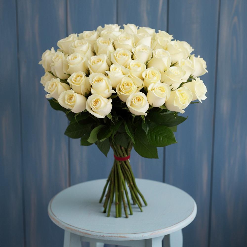 Букет 51 Белая роза Эдлесс Лав в Авсюнино