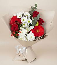 Букет цветов из:  Розы, Хризантемы, Герберы и Лилии в Авсюнино