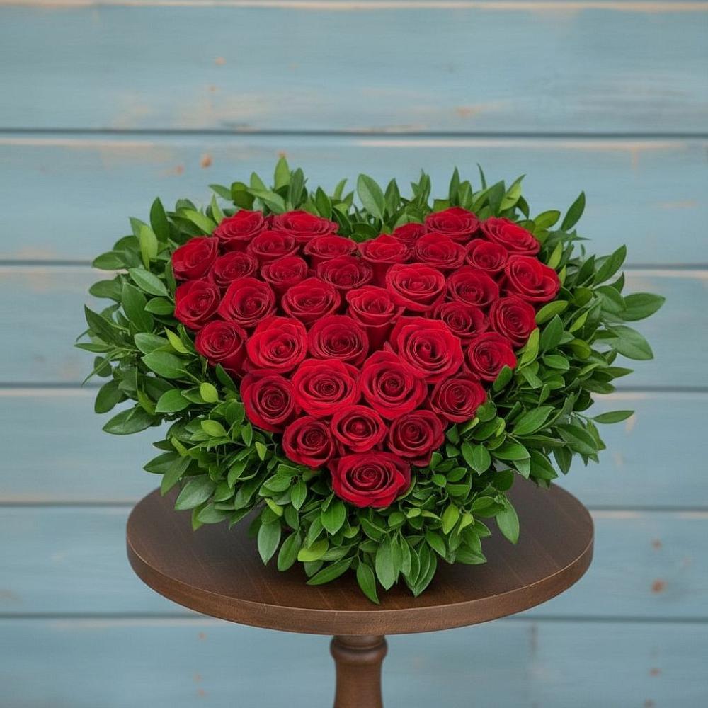 Цветочная композиция из Розы в виде сердца в Авсюнино