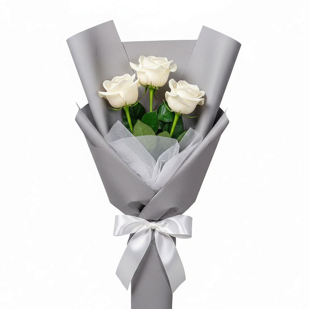 Букет 3 белые розы в Авсюнино