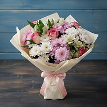 Букет цветов из:  Хризантемы, Альстромерии и Розы в Авсюнино
