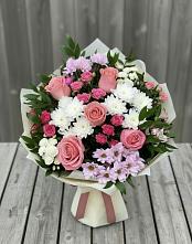 Букет цветов из:  Альстромерии, Гвоздики, Розы и Хризантемы в Авсюнино