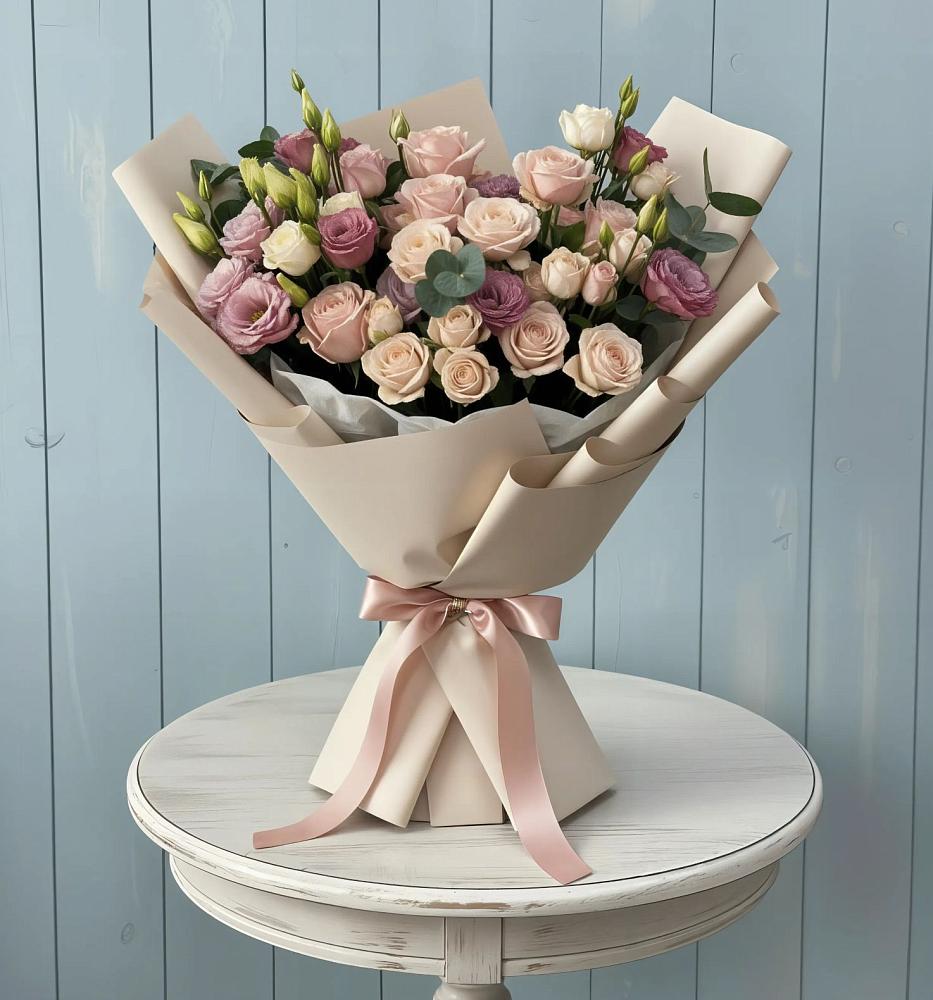 Букет цветов из: Розы и Лизиантусы в Авсюнино