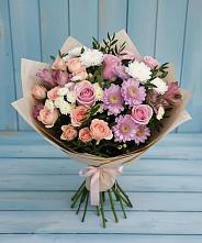 Букет цветов из:  Хризантемы, Розы и Альстромерии в Авсюнино