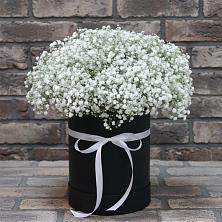 Цветочная композиция из Гипсофила в шляпной коробке в Авсюнино