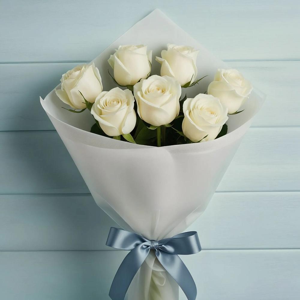 Букет 7 Белых роз Эдлесс Лав в Авсюнино