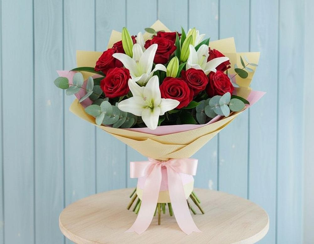 Букет цветов из: Лилии и Розы в Авсюнино